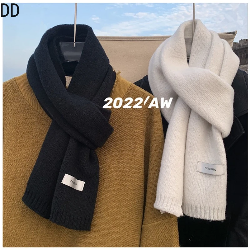 Wool Scarf Men - シンプルシックな固体ソフトスカーフ秋冬男性ニットウール韓国カップルファッション厚く暖かいマフラーサーマルマフラー男性ショール