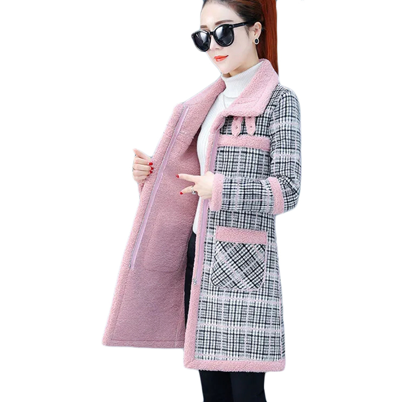 Wool Coat Peacoat - 女性用ラムウールコート,厚手のベルベットコート,暖かいロングコート,冬用の溝付きジャケット