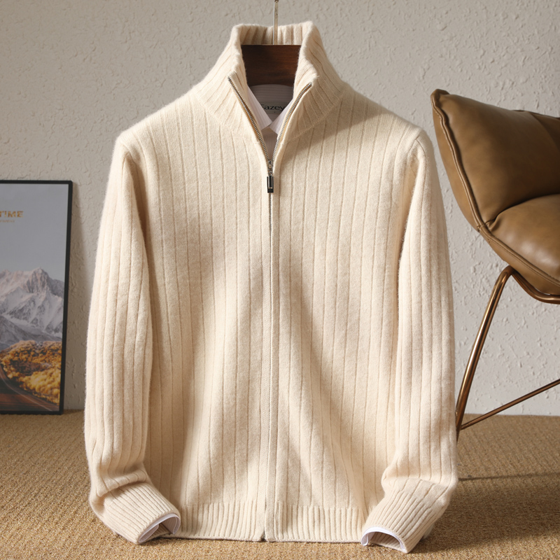 Wool Coat Peacoat - 男性 100% メリノウールスタンドアップカラーカーディガンカジュアルニットビジネスジッパーコート秋冬多用途暖かい男性カシミヤジャケット
