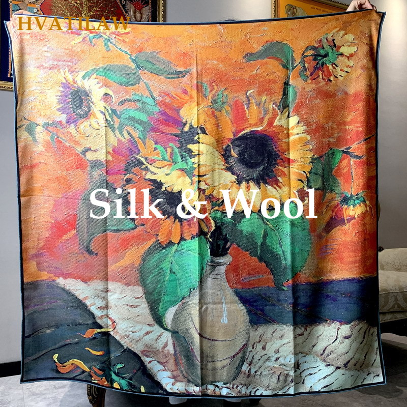 Shawl Wrap Winter - エレガントなシルク30% ウール70% スカーフ 135x135cm レディース スクエアスカーフ