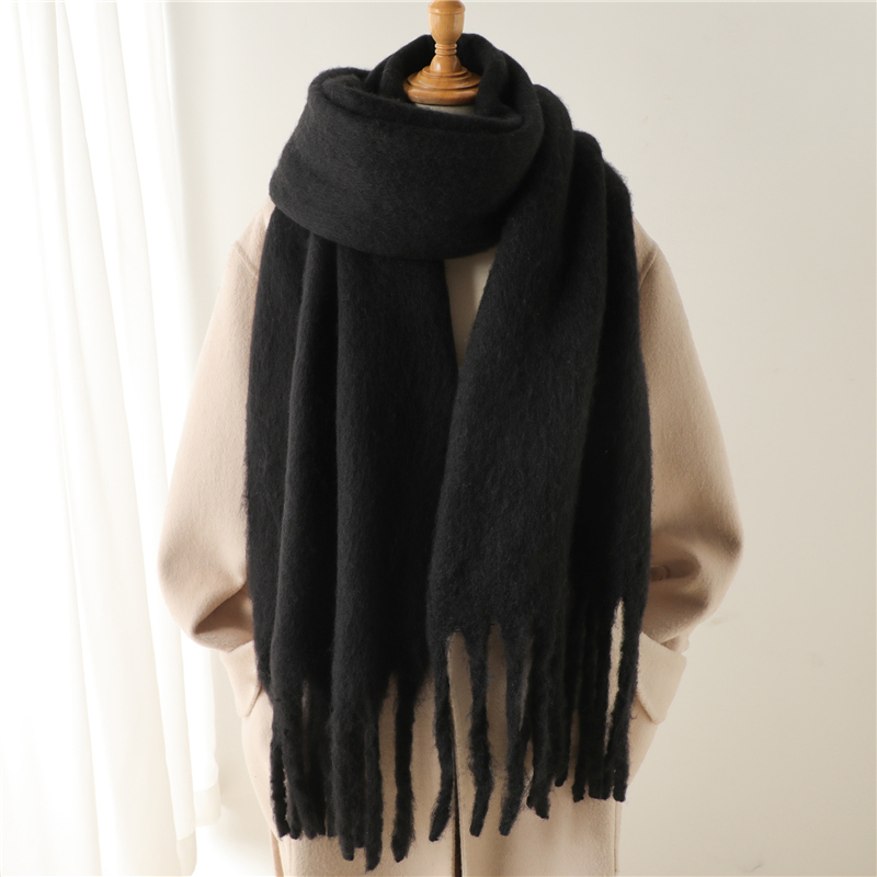 Cashmere Pashmina Wrap - 冬用スカーフ女性用カシミア暖かい固体パシュミナブランケットラップ女性用厚手柔らかいブファダ大きなタッセルショール長いポンチョエシャルペ