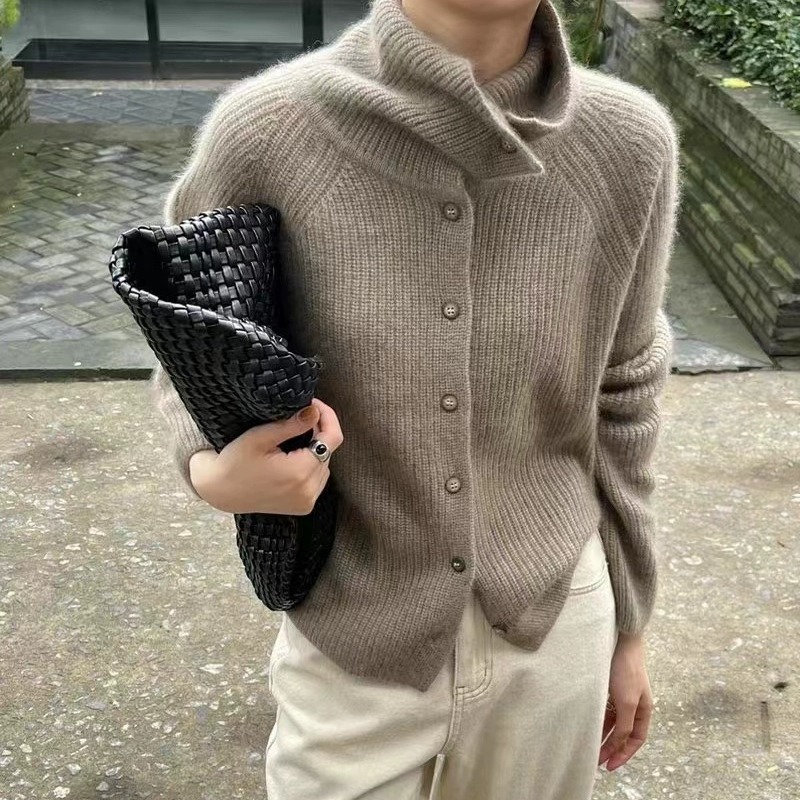 Wool Coat Peacoat - タートルネックカーディガンレディース 100% ピュアウールセーター秋と冬ルーズ肥厚カシミヤベースセーターニットコート潮