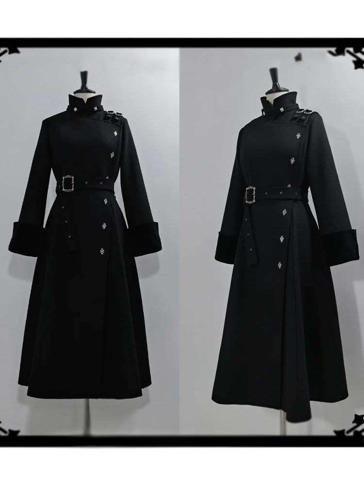2025年冬 ゴシック風 ベルト付き スリム ミドル丈 ウー - Wool Coat Peacoat のレビューと価格