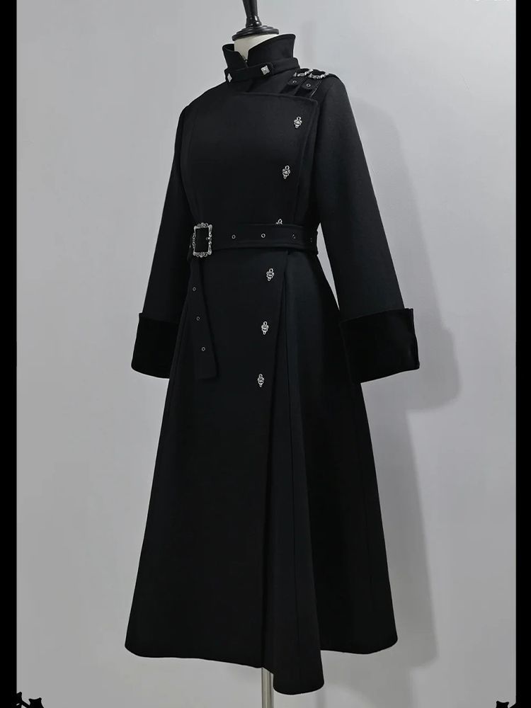 2025年冬 ゴシック風 ベルト付き スリム ミドル丈 ウー - Wool Coat Peacoat のレビューと価格
