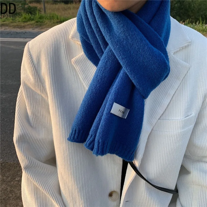シンプルシックな固体ソフトスカーフ秋冬男性ニットウール韓国カ - Wool Scarf Men のレビューと価格
