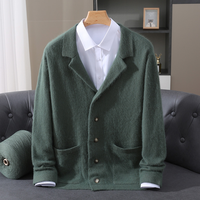 新しいミンクウールカーディガンメンズパッド入りセーターコート - Wool Coat Peacoat のレビューと価格