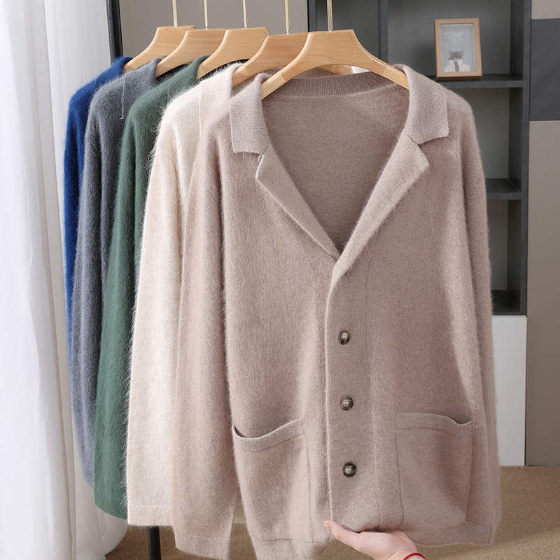 新しいミンクウールカーディガンメンズパッド入りセーターコート - Wool Coat Peacoat のレビューと価格