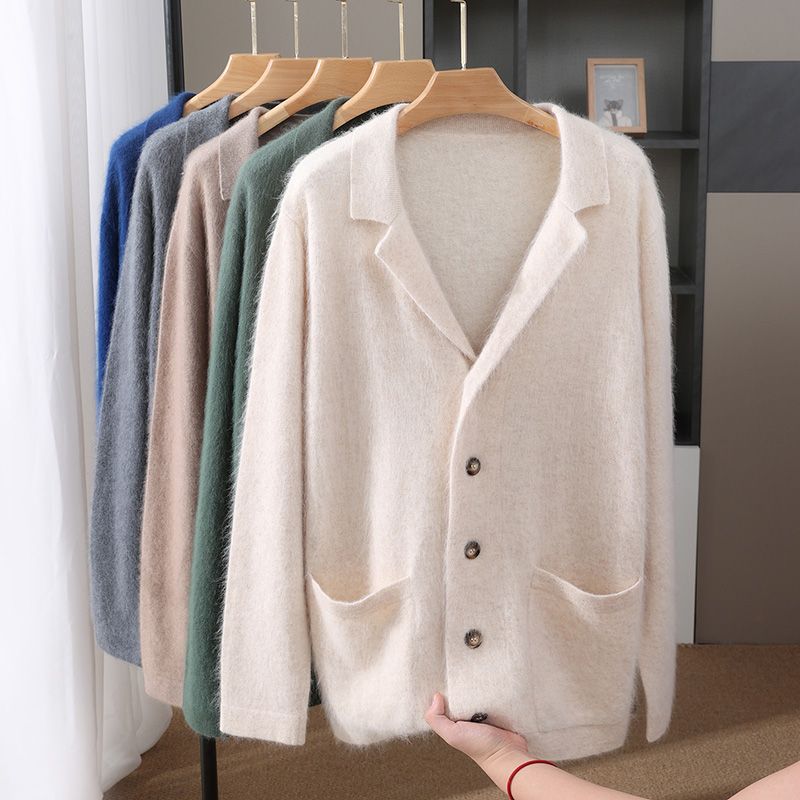新しいミンクウールカーディガンメンズパッド入りセーターコート - Wool Coat Peacoat のレビューと価格
