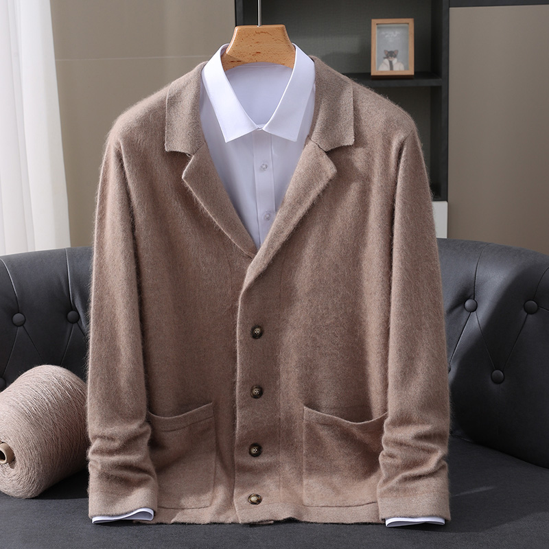 新しいミンクウールカーディガンメンズパッド入りセーターコート - Wool Coat Peacoat のレビューと価格