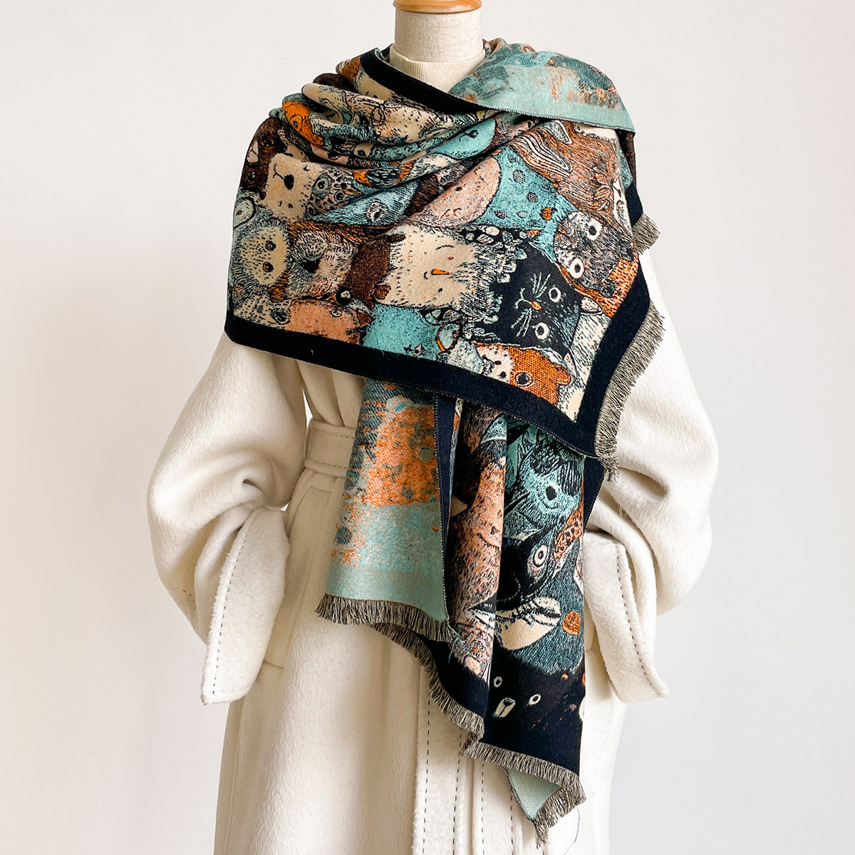 イミテーションカシミヤフリンジ付きスカーフ 女性用 厚手 暖 - Cashmere Pashmina Wrap のレビューと価格
