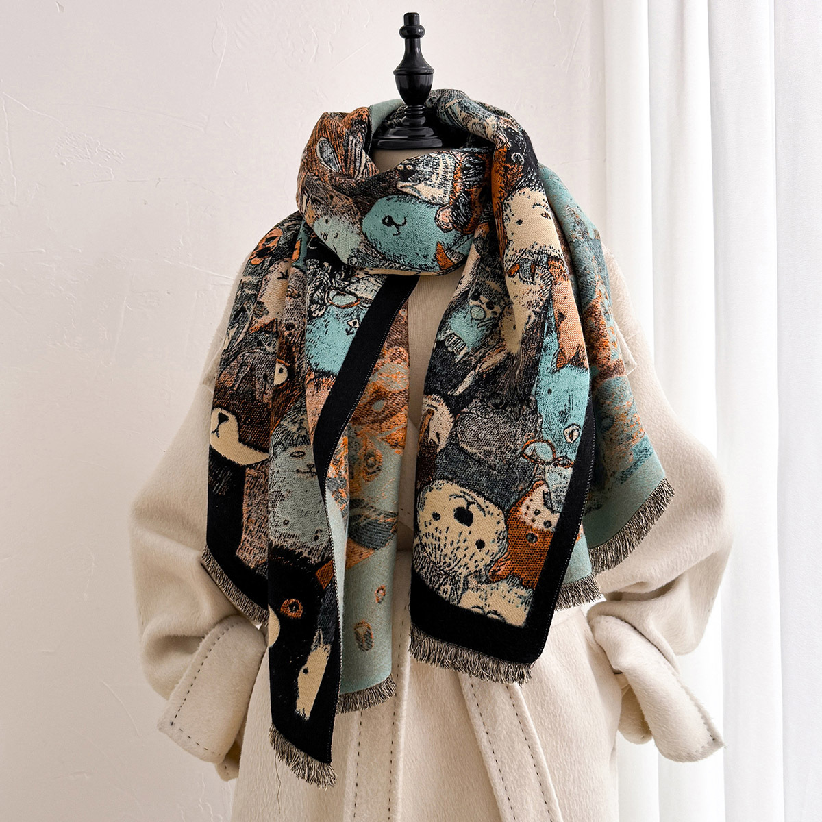 イミテーションカシミヤフリンジ付きスカーフ 女性用 厚手 暖 - Cashmere Pashmina Wrap のレビューと価格