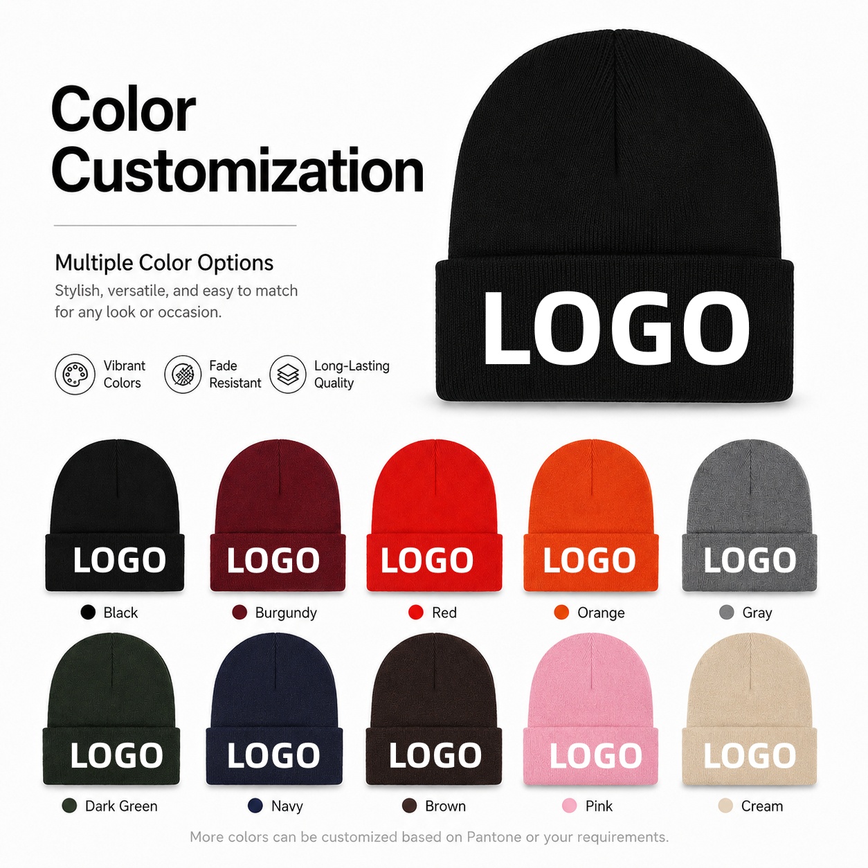 カスタムロゴ入りニットビーニーハット、パーソナライズプリント - Knit Beanie Hat Warm のレビューと価格