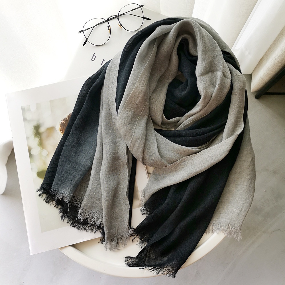 和風ユニセックスコットンリネンスカーフグラデーションカラー秋 - Shawl Wrap Winter のレビューと価格