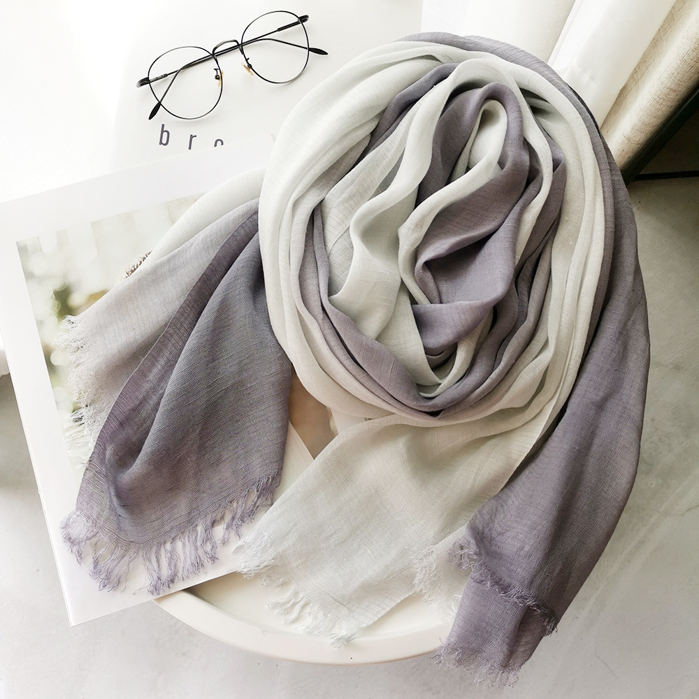 和風ユニセックスコットンリネンスカーフグラデーションカラー秋 - Shawl Wrap Winter のレビューと価格