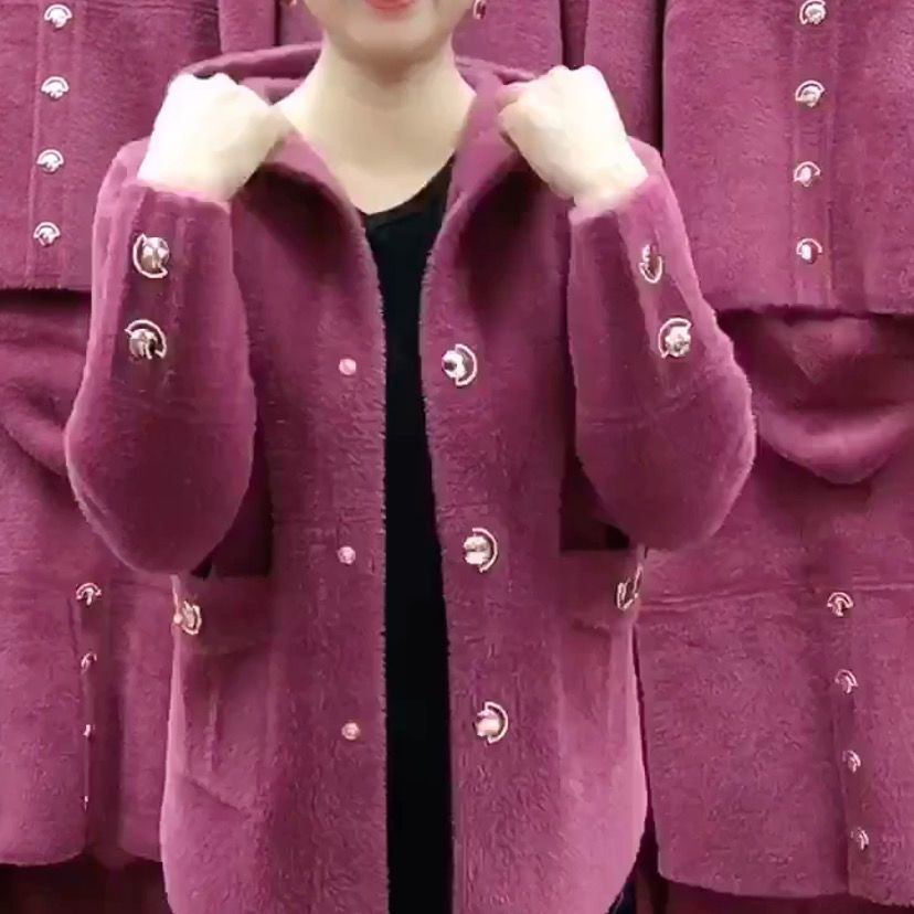 新しい中年高齢者の母模造ミンクベルベットコート秋冬厚みのフー - Wool Coat Peacoat のレビューと価格