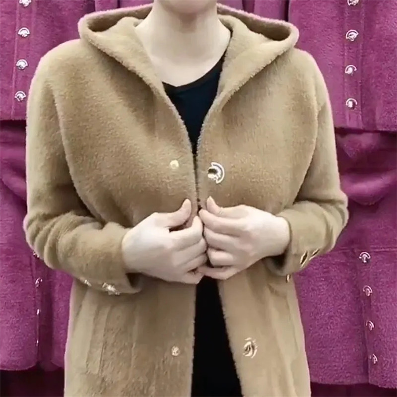 新しい中年高齢者の母模造ミンクベルベットコート秋冬厚みのフー - Wool Coat Peacoat のレビューと価格