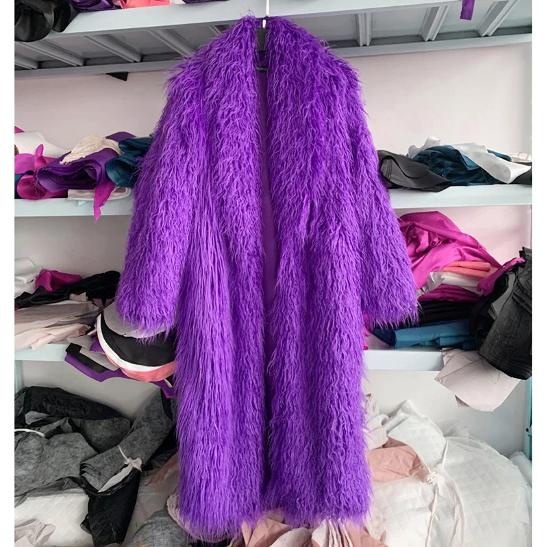 女性模造羊フェイクファーロングコートカーディガン熱ルーズスリ - Wool Coat Peacoat のレビューと価格