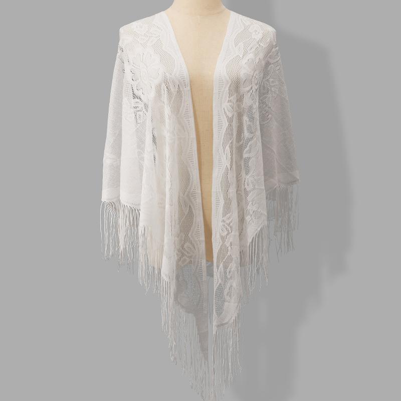 タッセルフリンジ付きブライダルラップ 三角形花柄レースシース - Shawl Wrap Winter のレビューと価格