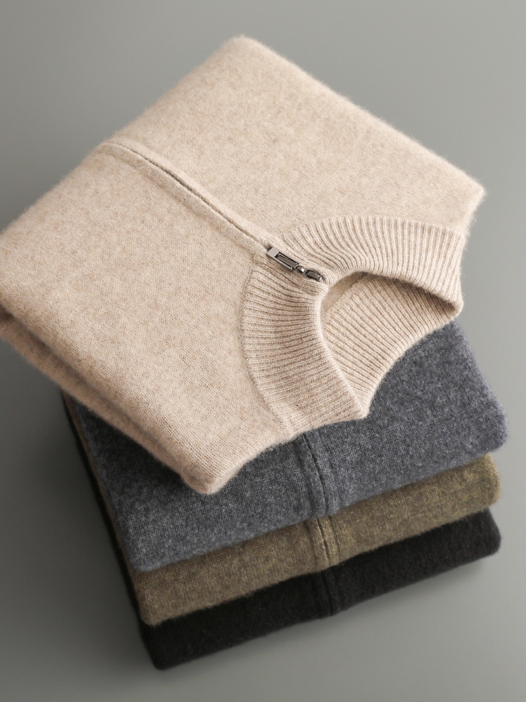 100% メリノウールメンズニットカーディガン秋冬厚いジッパ - Wool Coat Peacoat のレビューと価格