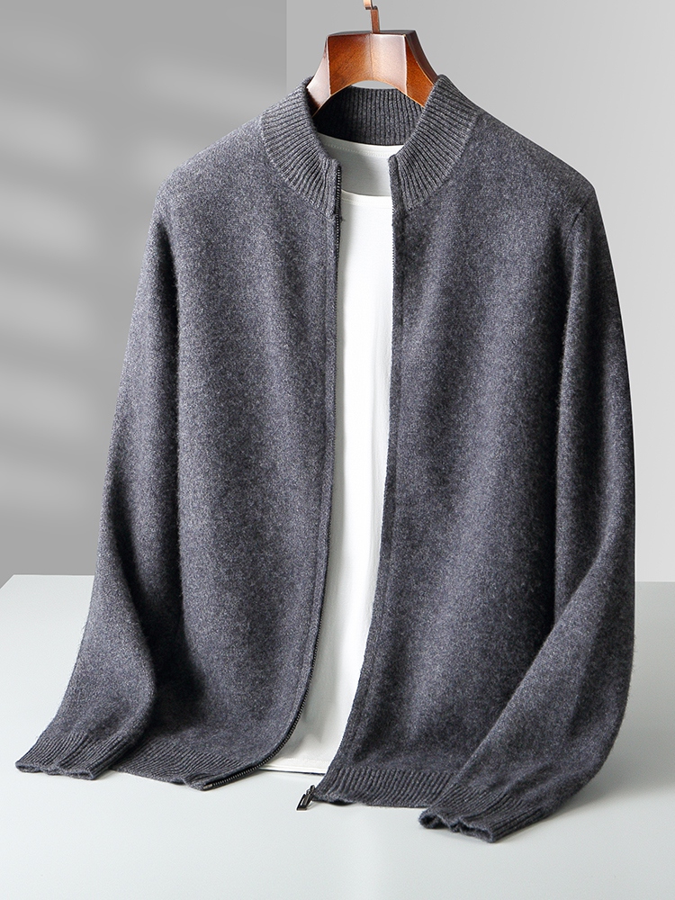 100% メリノウールメンズニットカーディガン秋冬厚いジッパ - Wool Coat Peacoat のレビューと価格