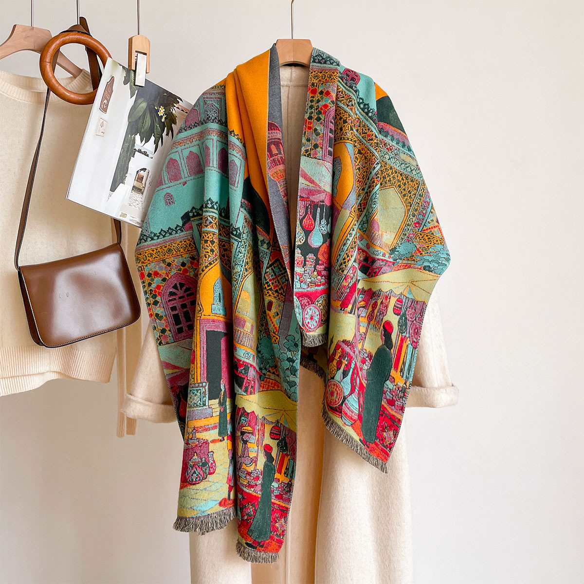女性用イミテーションカシミヤスカーフ リバーシブルケルチーフ - Cashmere Pashmina Wrap のレビューと価格