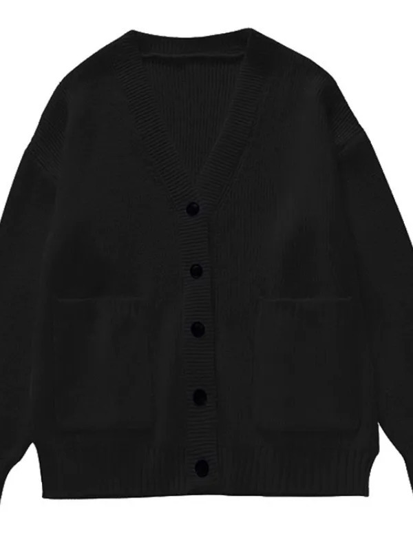 ルーズカーディガン女性長袖 V ネックニット黒だらしないオー - Wool Coat Peacoat のレビューと価格
